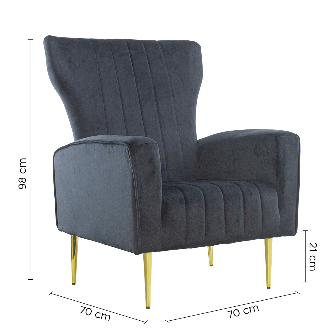 Fauteuil en velours DORIAN dossier haut capitonné pieds dorés 98HX70X70cm