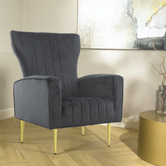 Fauteuil en velours DORIAN dossier haut capitonné pieds dorés 98HX70X70cm