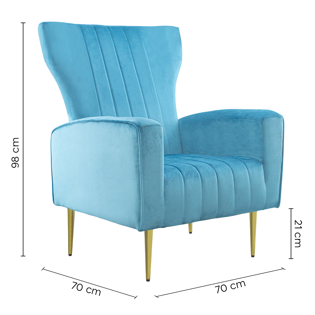 Fauteuil en velours DORIAN dossier haut capitonné pieds dorés 98HX70X70cm