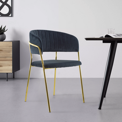 Chaise salle à manger ronde en velours pour salon design DAFNE structure dorée