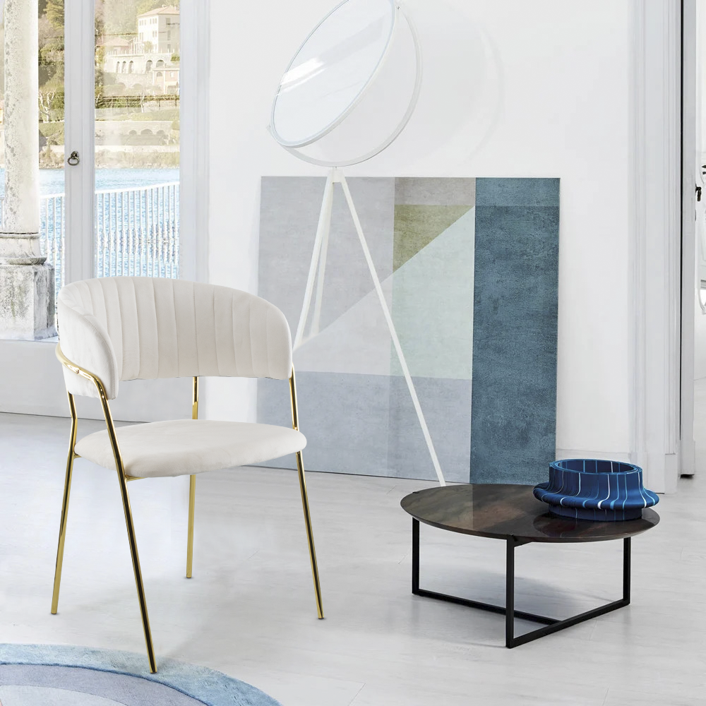 Chaise salle à manger ronde en velours pour salon design DAFNE structure dorée