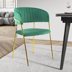 Chaise salle à manger ronde en velours pour salon design DAFNE structure dorée