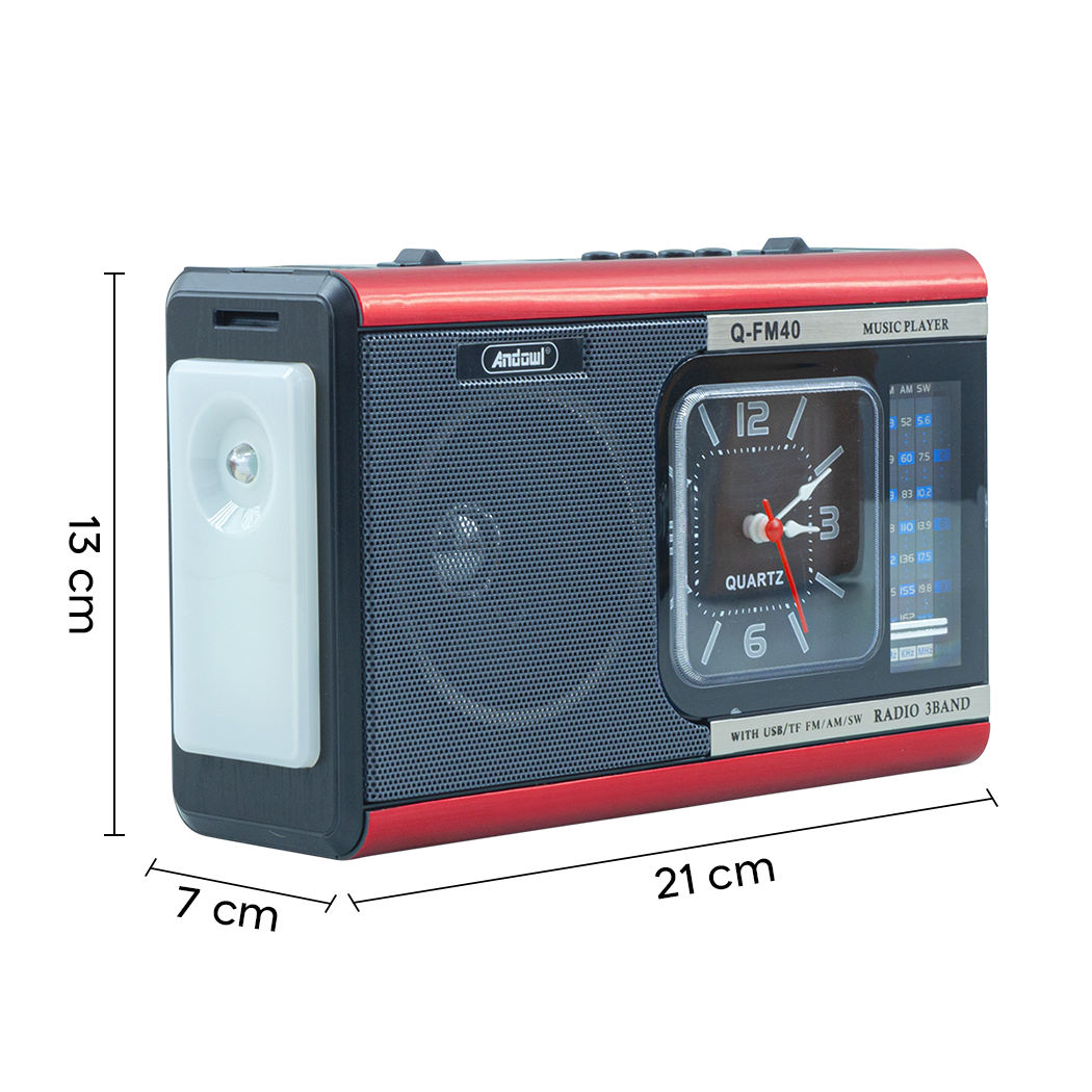 Q-FM40 Vintage FM Radio Haut-parleur Bluetooth MP3 Lampe poche portable horloge