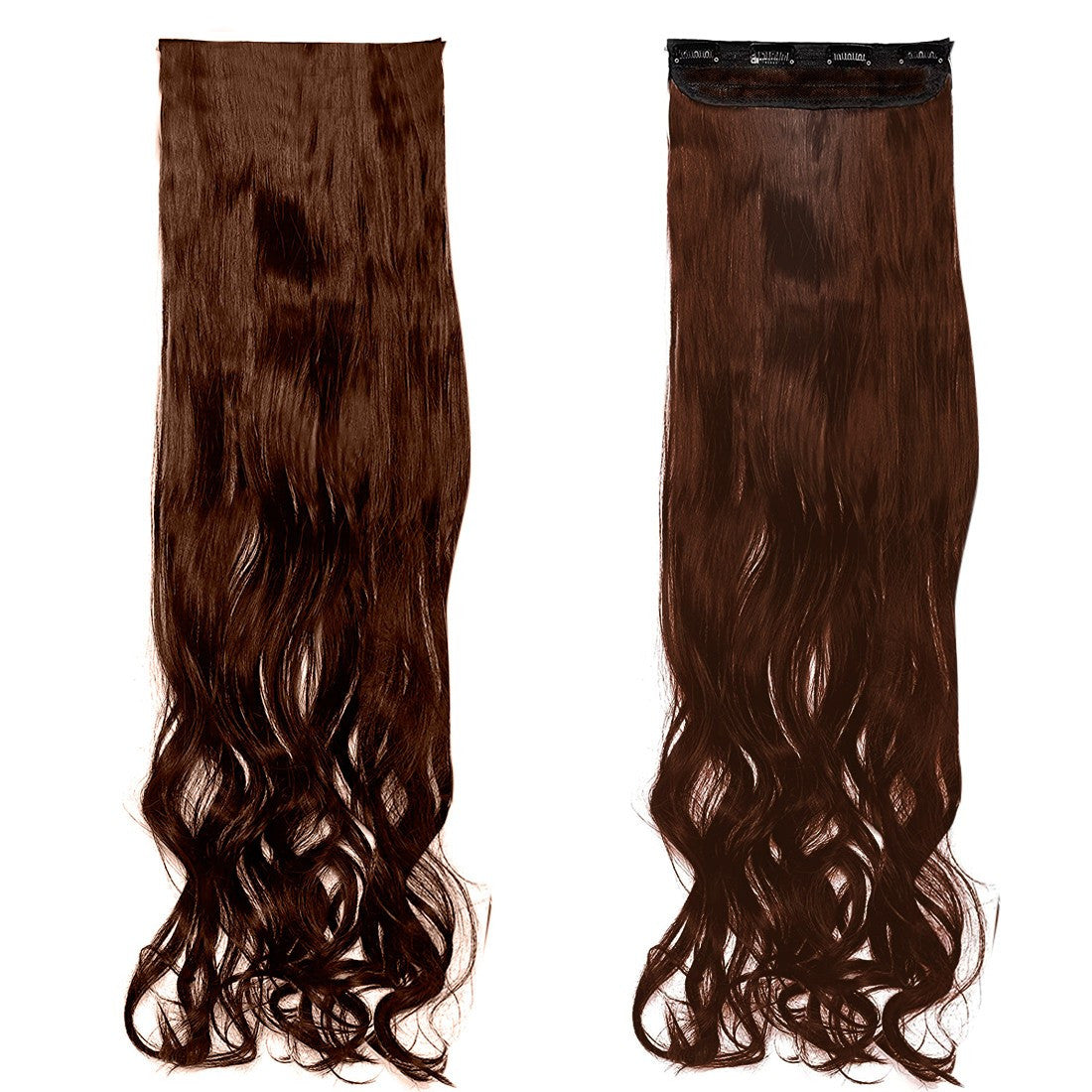 Extension 4 Clips Marron Foncé Ondulé Long 50cm Tape Faux Cheveux Synthétiques