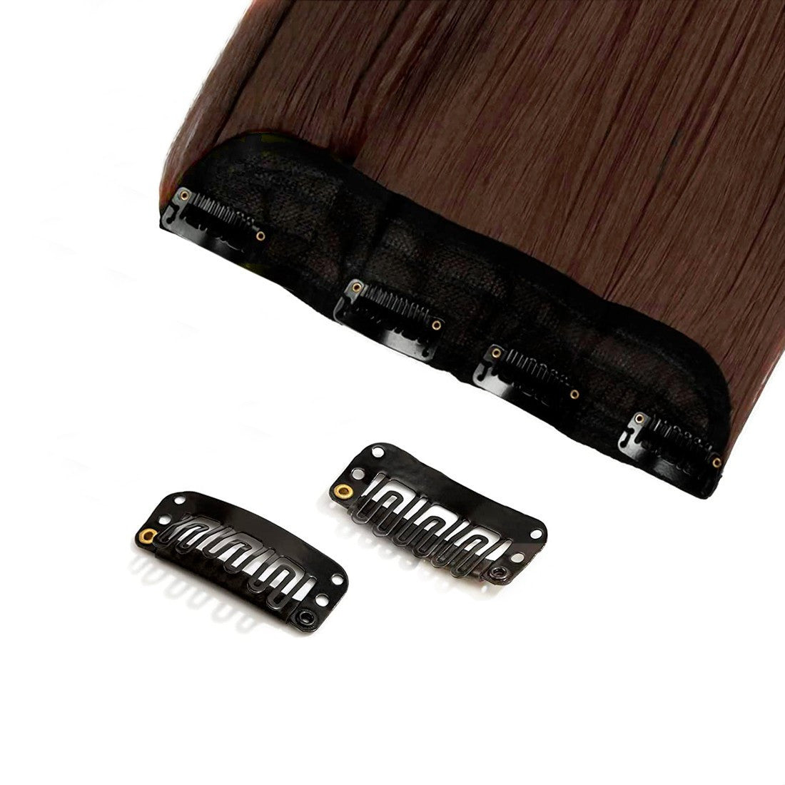 Extension 4 Clips Marron Foncé Ondulé Long 50cm Tape Faux Cheveux Synthétiques