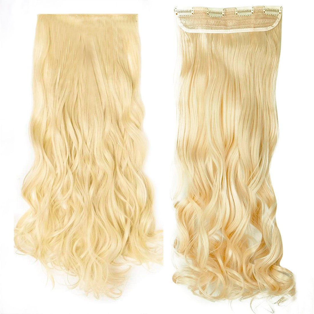 Extension 4 clips blond clair ondulé long 50cm Bande Synthétique Faux Cheveux