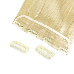 Extension 4 clips blond clair ondulé long 50cm Bande Synthétique Faux Cheveux
