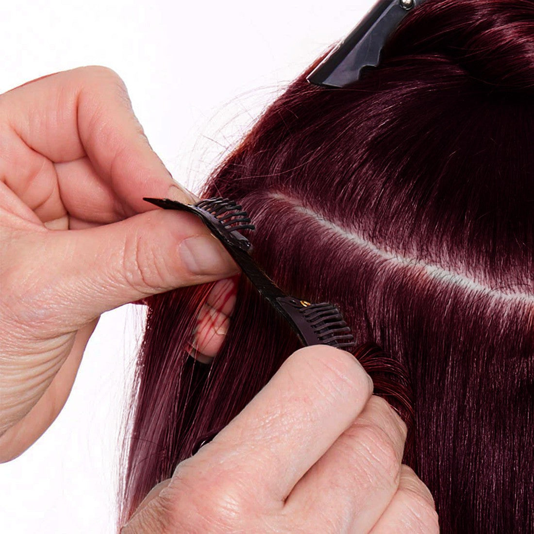 Extension 4 Clips rouge acajou ondulé long 50 cm Ruban Synthétique Faux Cheveux