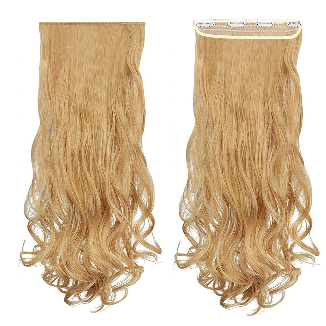 Extension 4 clips blond foncé ondulé long 50cm bande synthétique faux cheveux