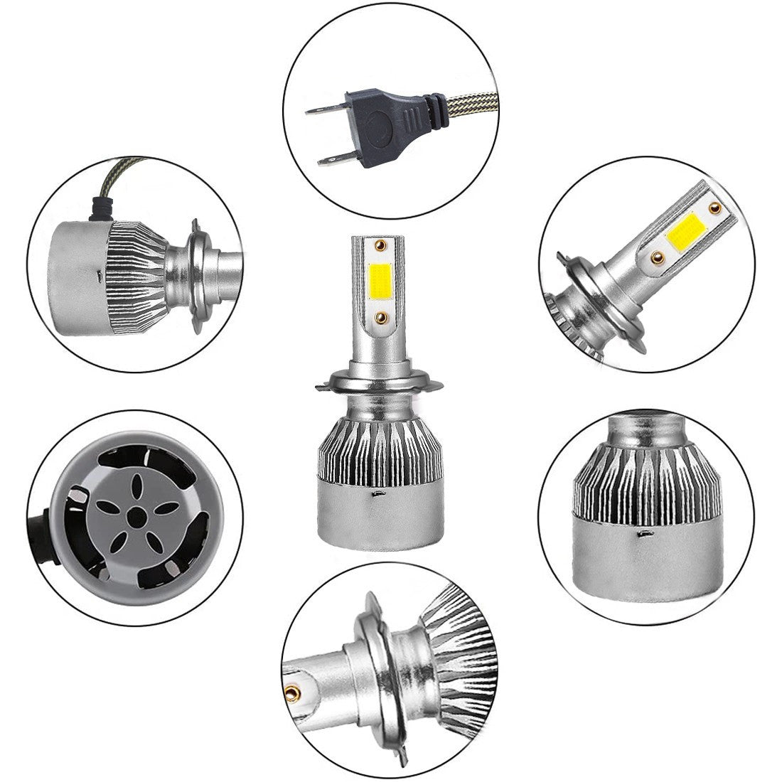 Paire d'ampoules LED H7 C6 pour phares de voiture moto 3800LM 36W lumièr blanche