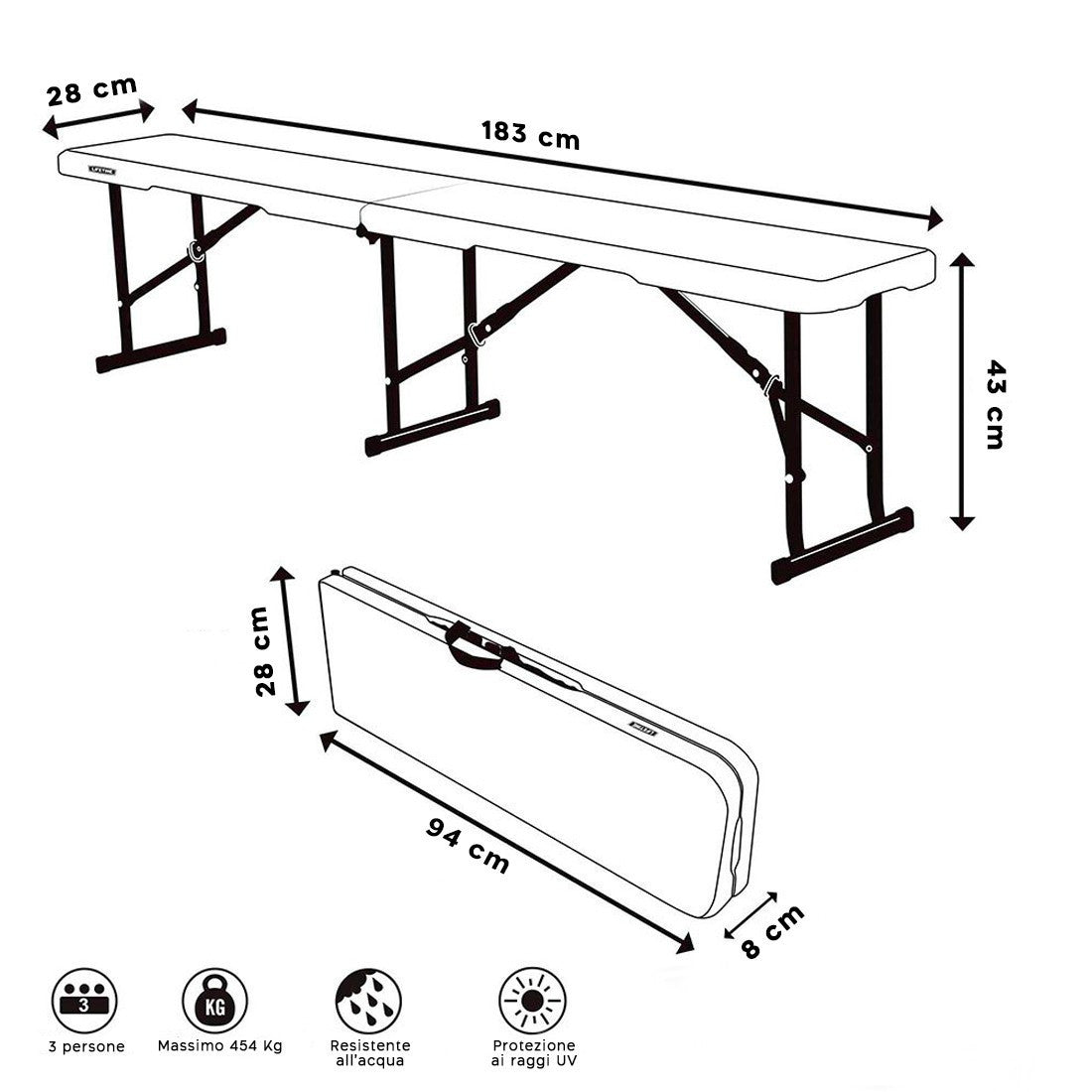 Pack de 2 bancs pliants en plastique blanc pour pique-nique et camping