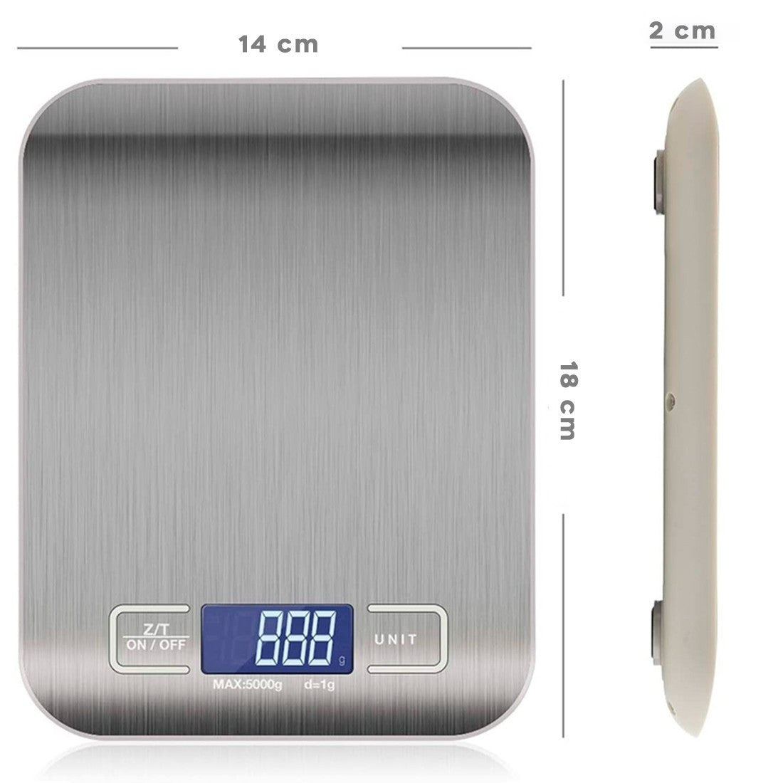 Balance Cuisine Electronique Alimentaire Affichage LCD Numérique 5Kg Acier inox.
