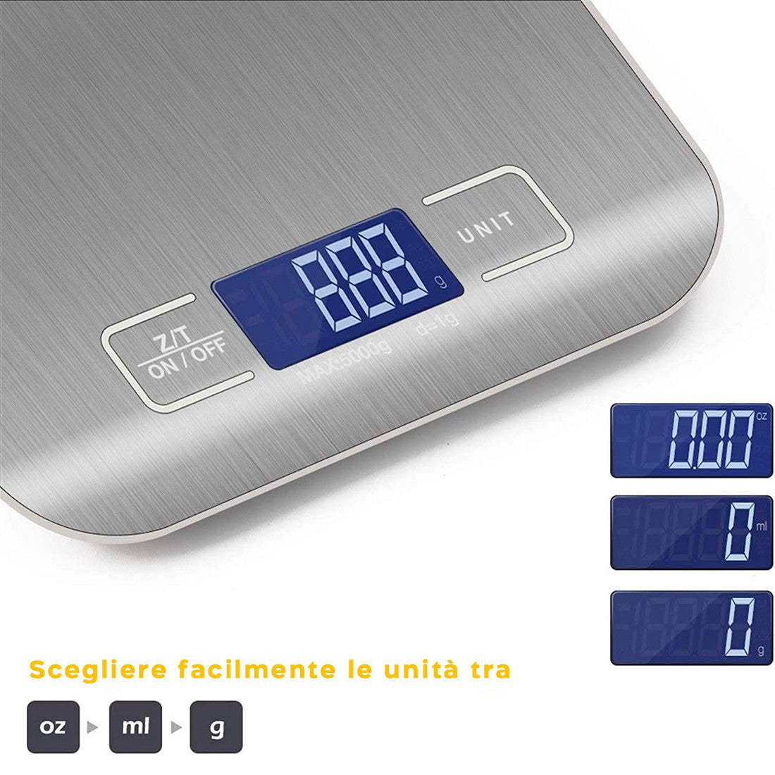 Balance Cuisine Electronique Alimentaire Affichage LCD Numérique 5Kg Acier inox.