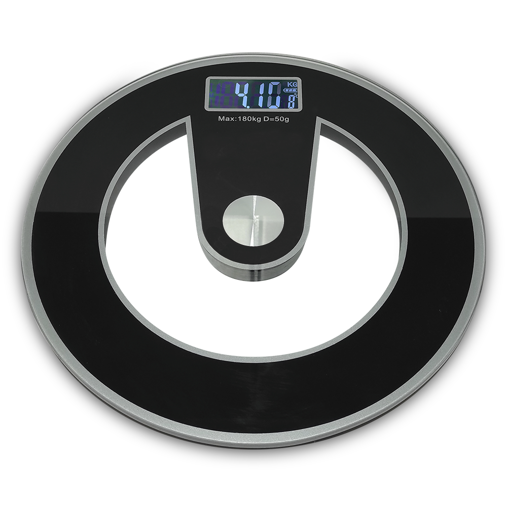 Pèse-personne électronique digital en verre trempé 180Kg rond Noir
