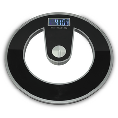 Pèse-personne électronique digital en verre trempé 180Kg rond Noir