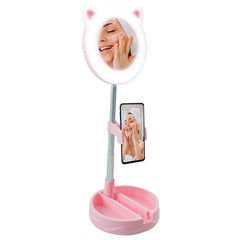 Miroir éclairé pour smartphone avec anneau lumineux LED polyvalent