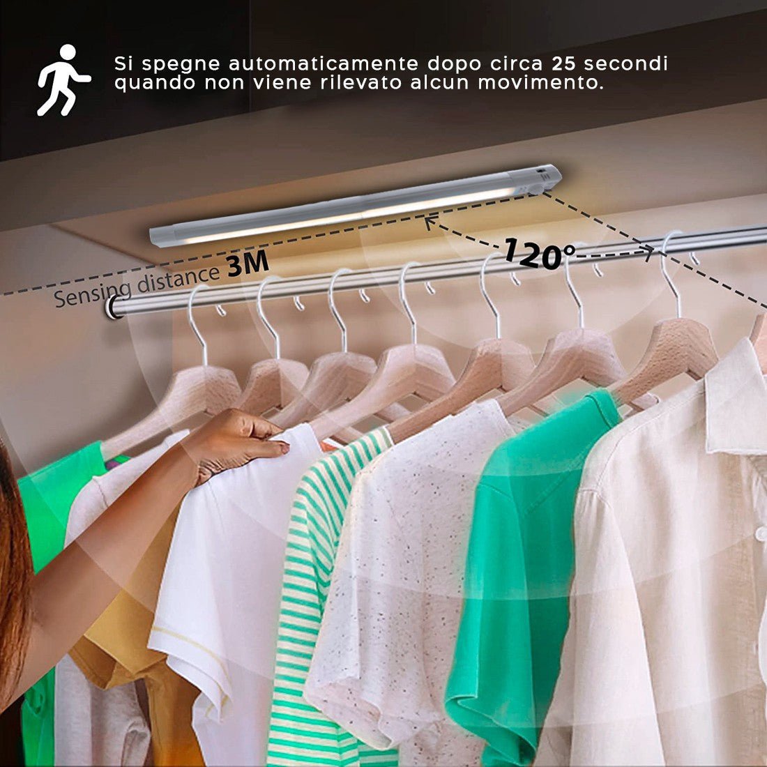 Réglette 28 LED lumière naturelle armoire 38cm détecteur mouvement rechargeable