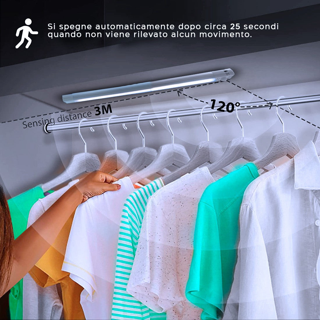 Strip 38 LED lumière froide armoire 48 cm avec détecteurmouvement rechargeable