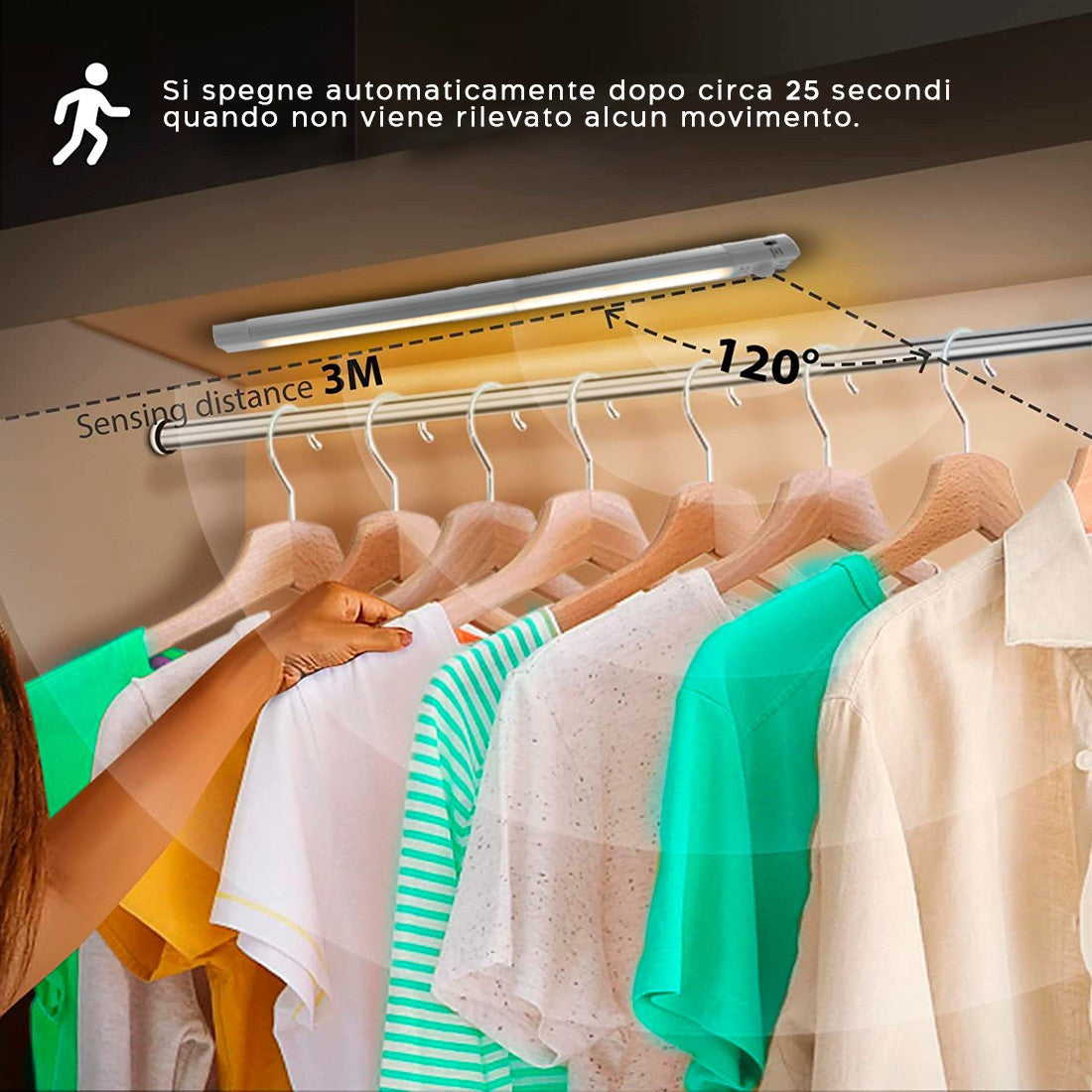 Bande lumière chaude 48 LED armoire 58 cm avec détecteur mouvement rechargeable
