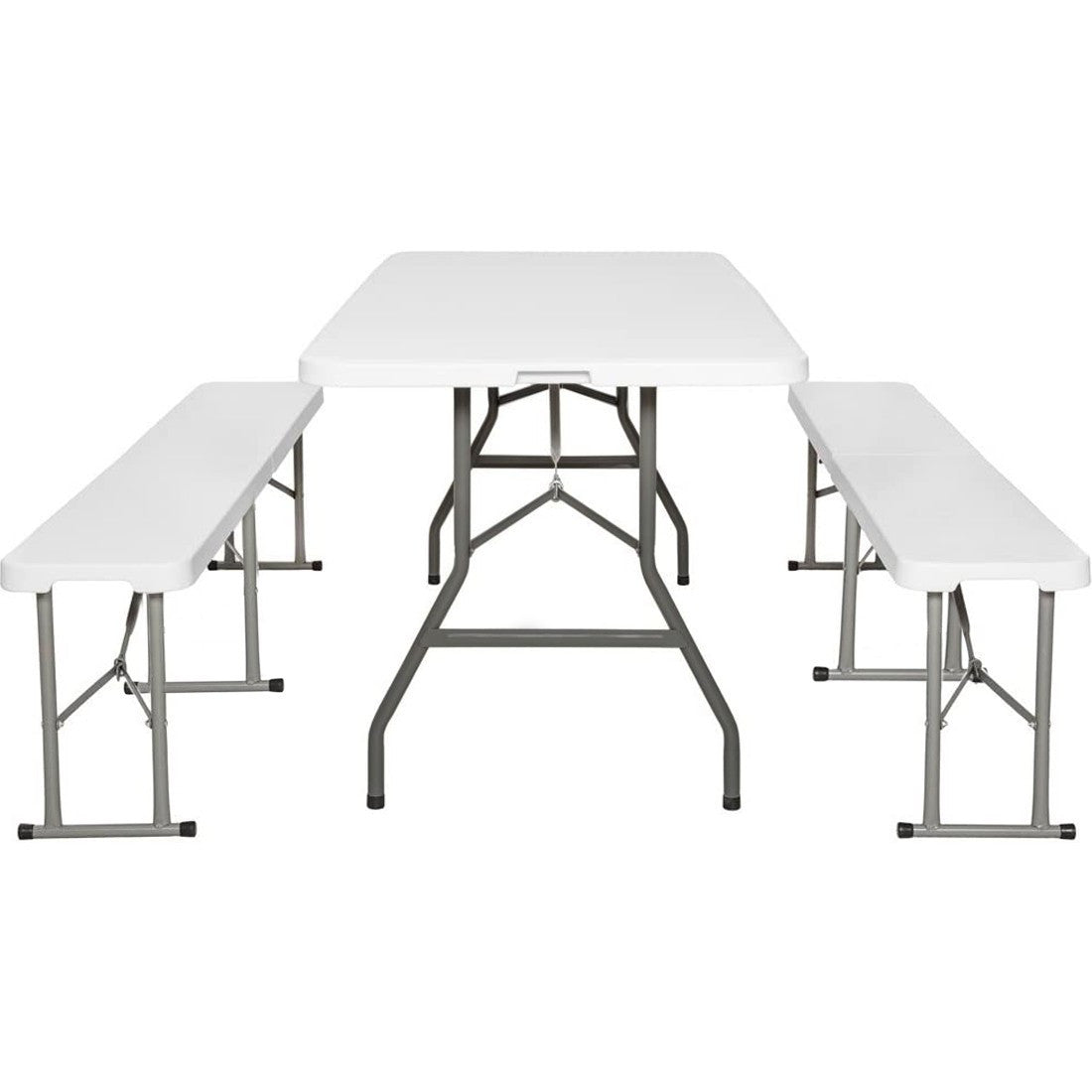 Set de table 2 bancs pliants en plastique blanc pour jardin, camping, bar