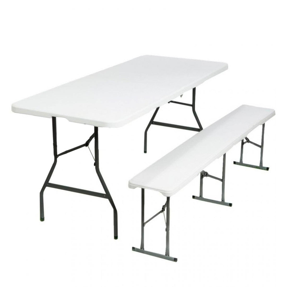 Ensemble table et banc pliants en plastique blanc pour jardin, camping, bar