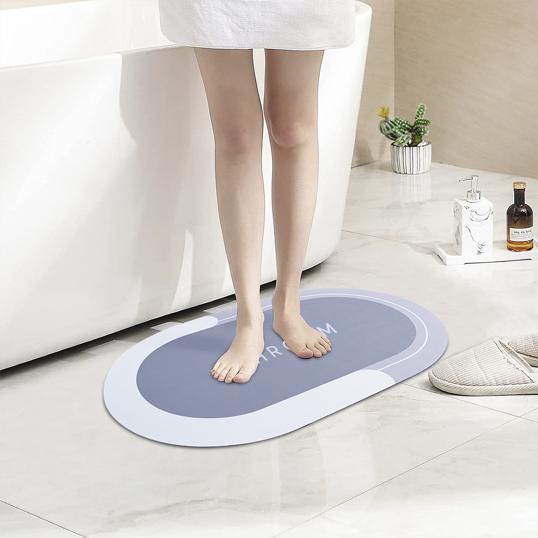 Tapis de bain ovale antidérapant 43x67cm en microfibre absorbante Douche