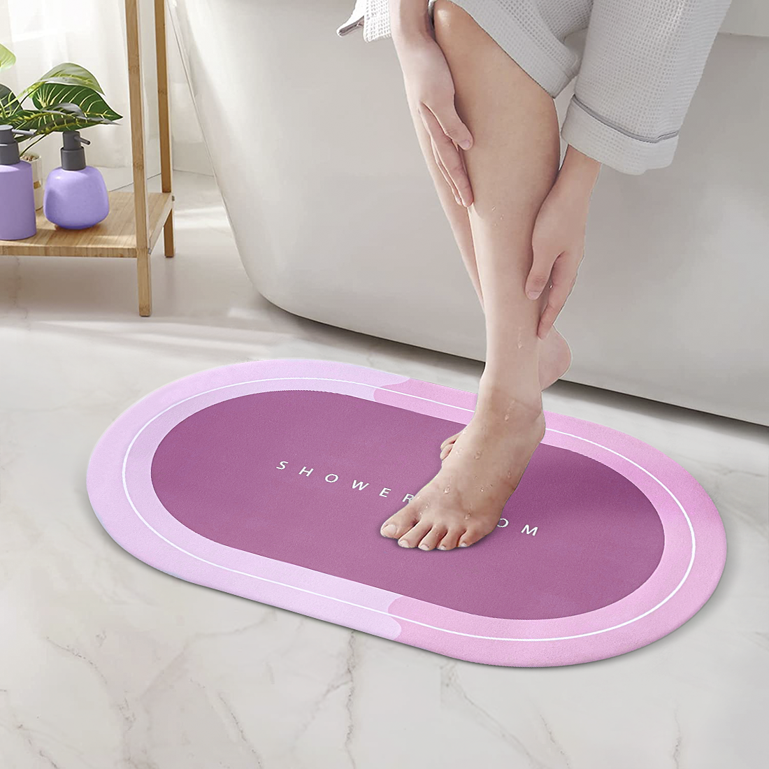 Tapis de douche antidérapant Oval ROSE 43x67cm Microfibre absorbante