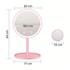 Miroir cosmétique de table à LED Lampe de maquillage ventilée rechargeable USB