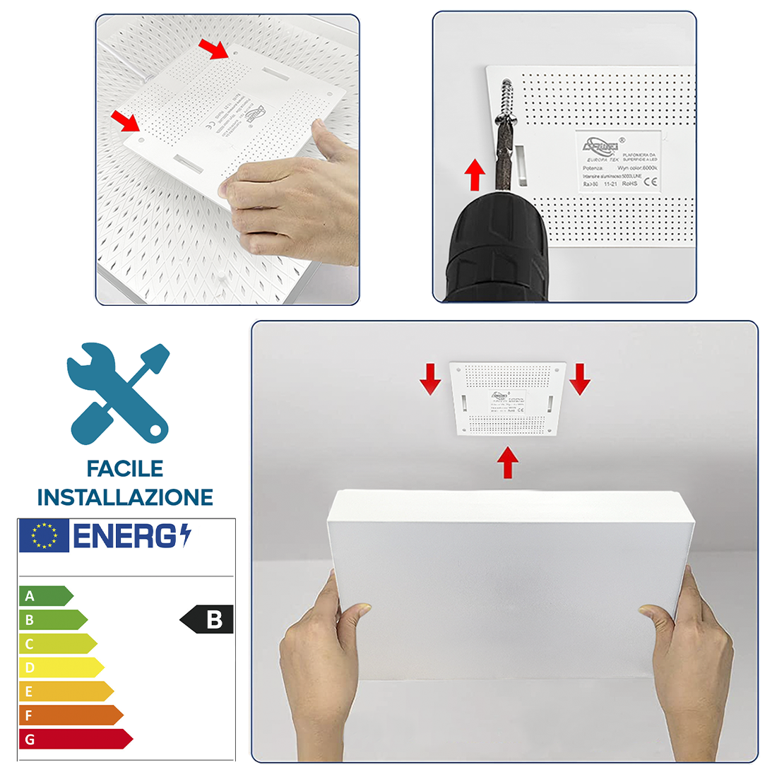 Plafonnier LED 22W Lumière Blanche 6000K Lampe Intérieure Carrée Mince