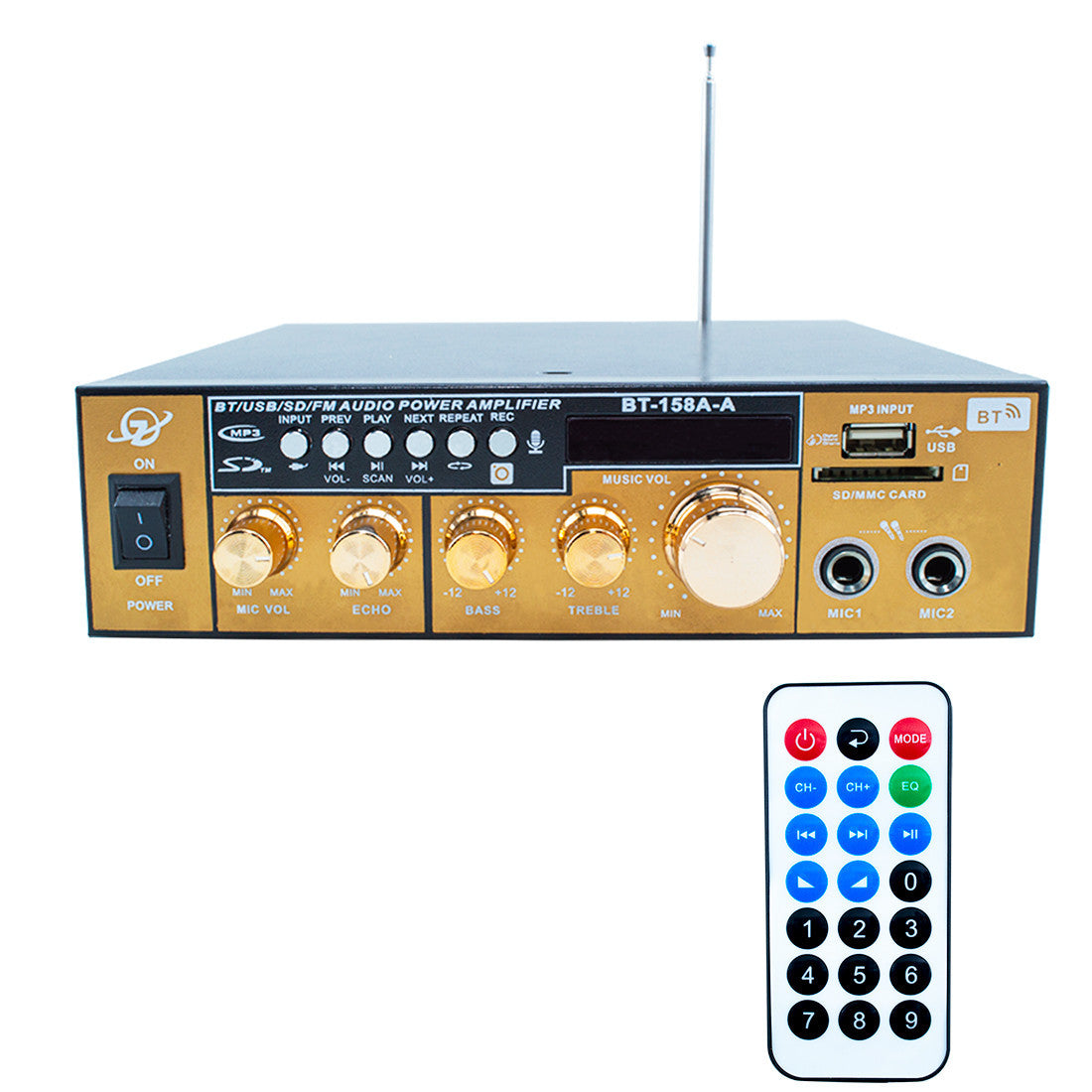 Karaoké Bluetooth Stéréo HiFi Amplificateur MP3 Ecran LCD Entrée USB et SD