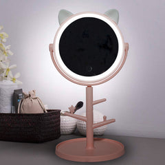 Miroir de maquillage cosmétique de table à LED avec porte-bijoux rechargeable