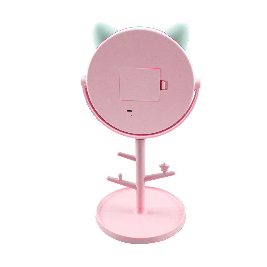 Miroir de maquillage cosmétique de table à LED avec porte-bijoux rechargeable
