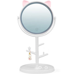 Miroir de maquillage cosmétique de table à LED avec porte-bijoux rechargeable
