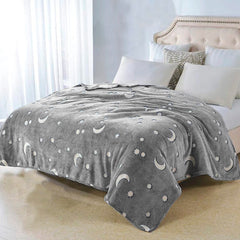 Couverture polaire magique enfant Etoiles Fluorescent Lune Gris Polaire 170x180