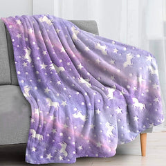 Couverture Magique Enfant Lilas Fluorescent Licorne Carrés Polaires 170x180cm