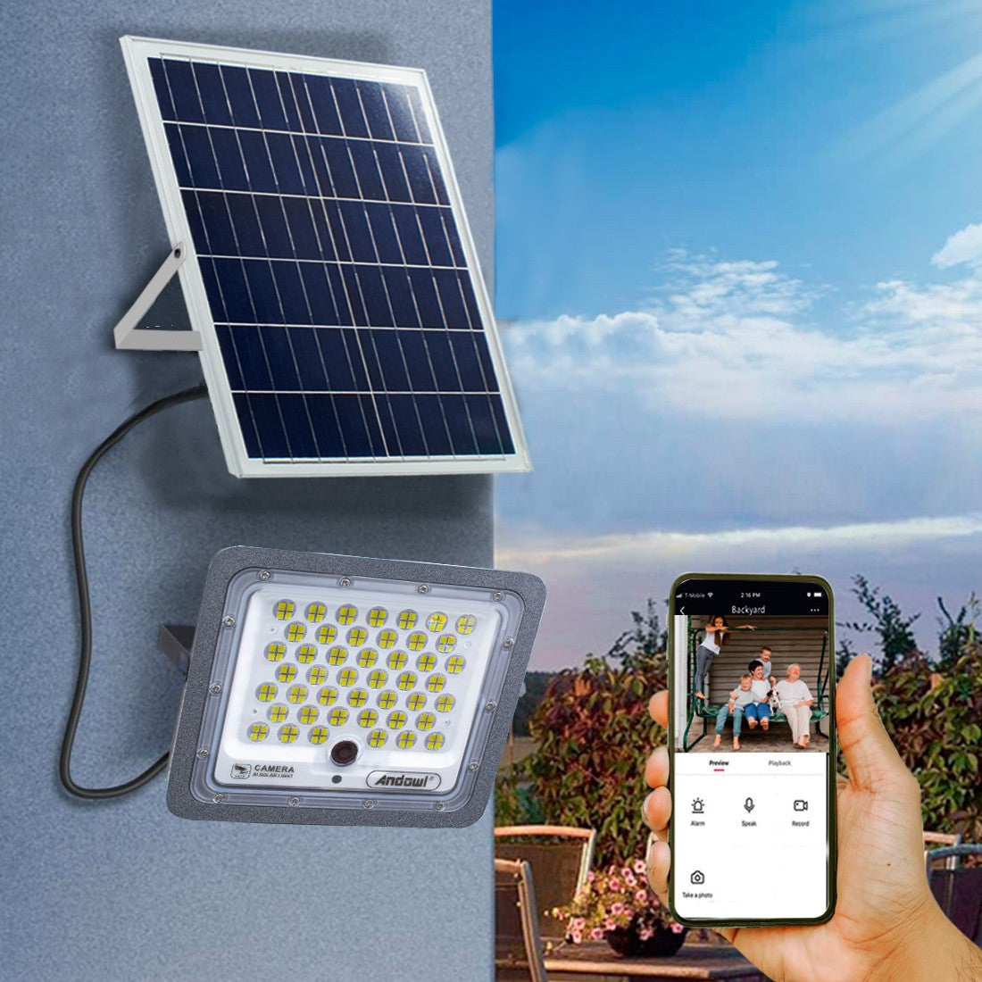 Phare LED 300W avec app Wi-Fi pour caméra surveillance à charge solaire Q-SX76