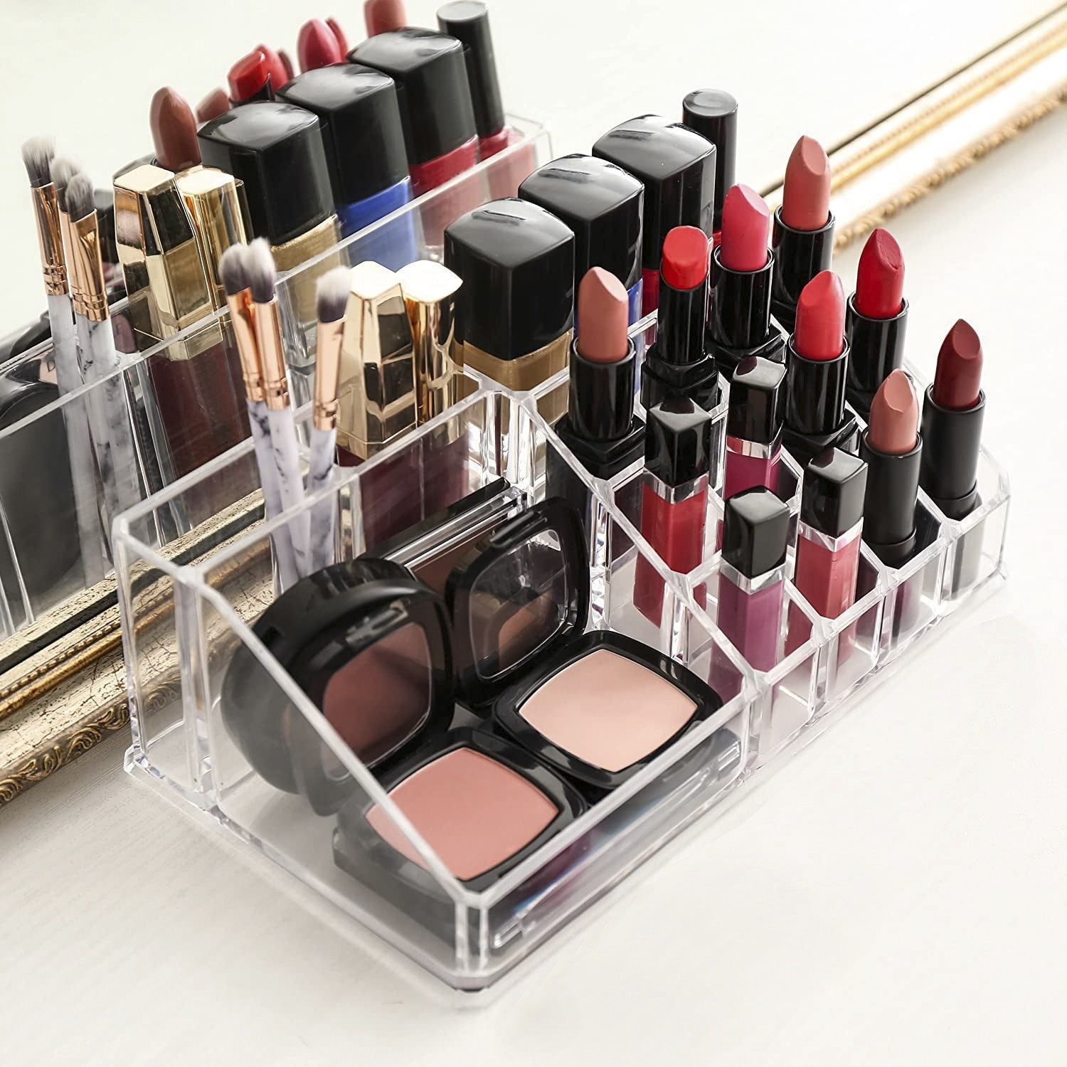 Organisateur maquillage transparent 20 emplacements cosmétiques 17,5x22,5x13,5