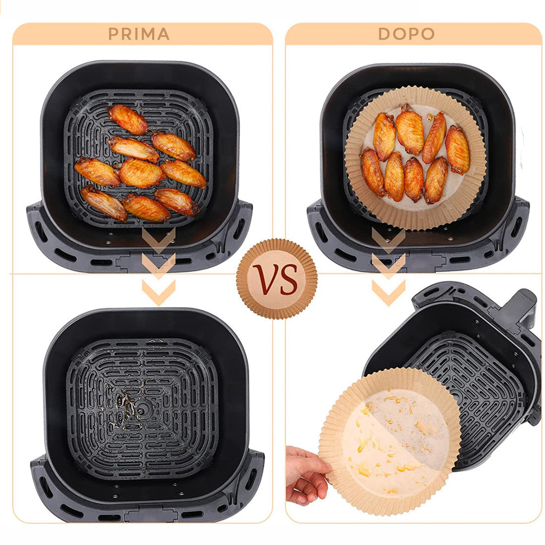 Air Fryer Papier Cuisson 300 pz Rondes 20cm Antiadhésives Et Enduites Silicone