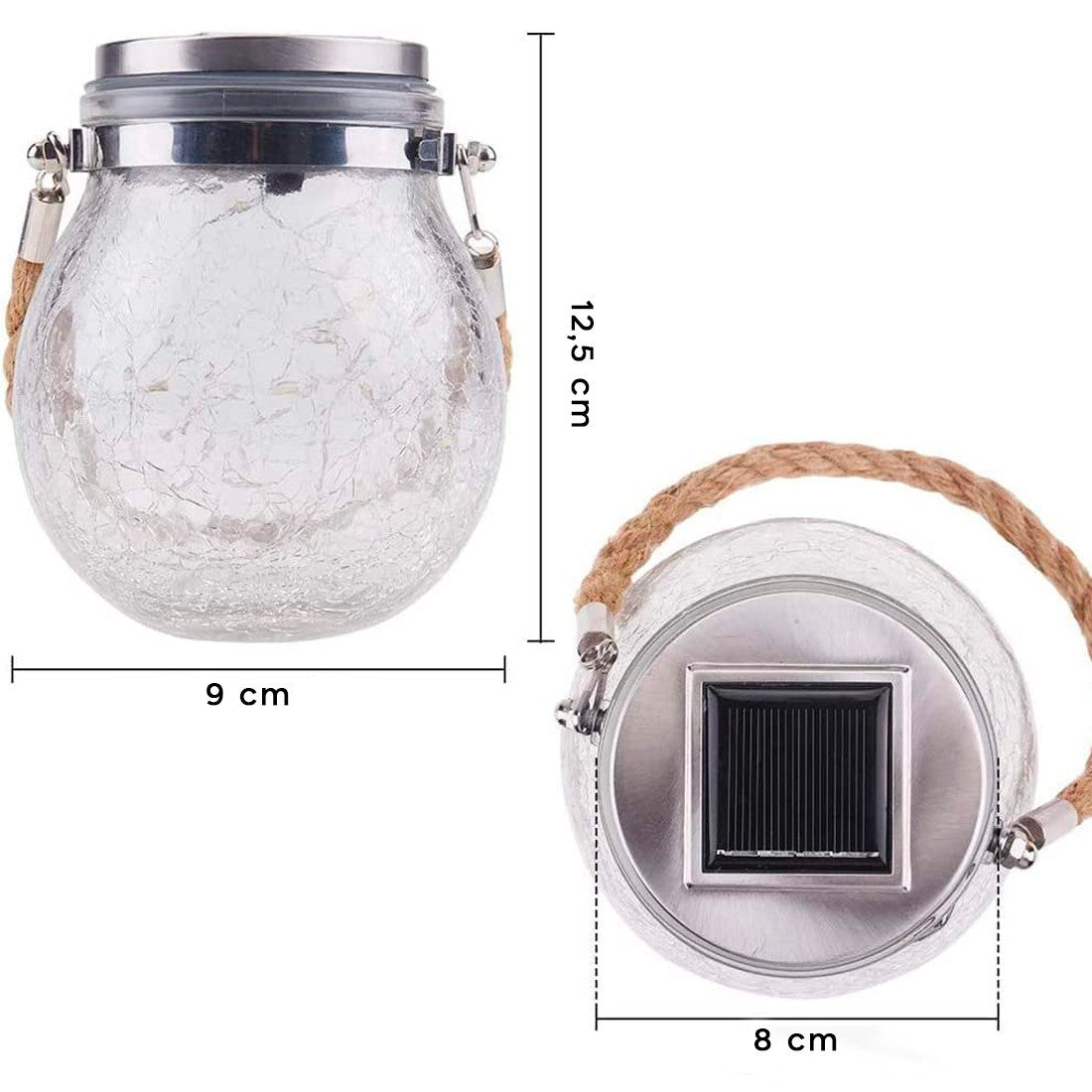Lanterne d'extérieur à charge solaire 2 pcs. Pot sphère en verre avec mini LED