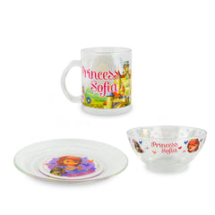 WD8543 Set de Petit-déjeuner Princesse Sofia avec bol tasse et soucoupe en verre