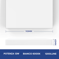 Plafonnier LED 12W Lumière blanche 6000K Lampe carrée d'intérieur