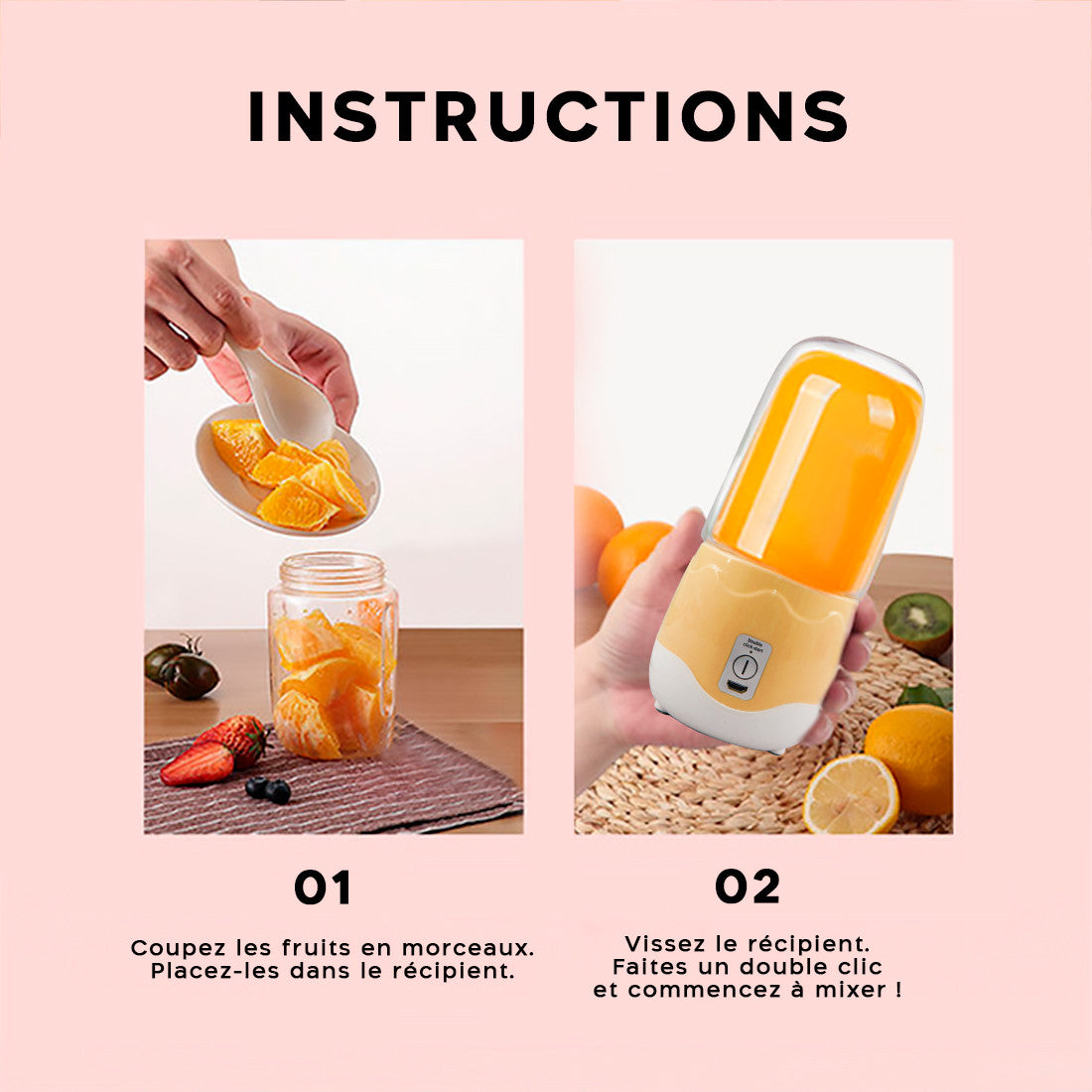 Extracteur presse-agrumes électrique mini mélangeur portable rechargeable 400ml