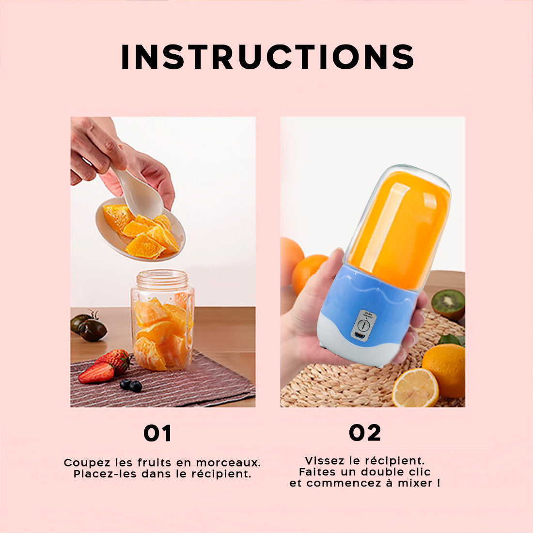 Extracteur presse-agrumes électrique mini mélangeur portable rechargeable 400ml