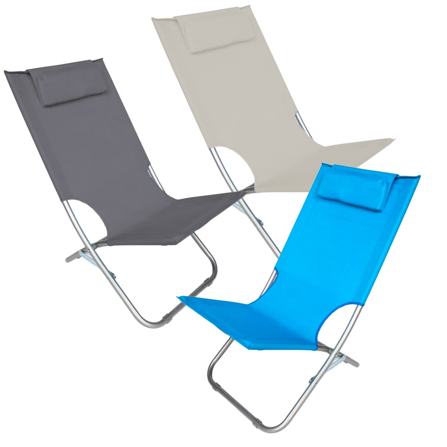 Chaise de plage pliante argent Giga en OXFORD 82x48xh52 cm avec coussin