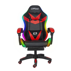 Chaise de jeu bureau avec éclairage LED, appuie-tête similicuir et repose-pieds