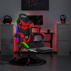 Chaise de jeu bureau avec éclairage LED, appuie-tête similicuir et repose-pieds