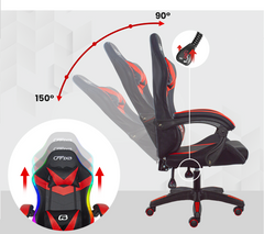 Chaise de jeu bureau avec éclairage LED, appuie-tête similicuir et repose-pieds