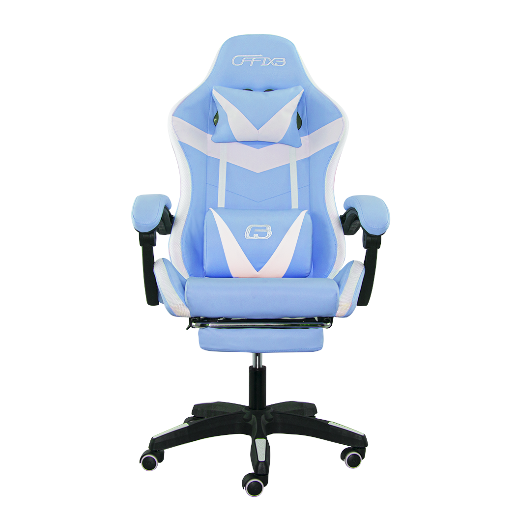 Chaise de jeu bureau avec éclairage LED, appuie-tête similicuir et repose-pieds