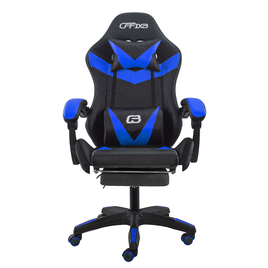 Chaise de jeu bureau avec éclairage LED, appuie-tête similicuir et repose-pieds