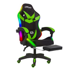 Chaise de jeu bureau avec éclairage LED, appuie-tête similicuir et repose-pieds